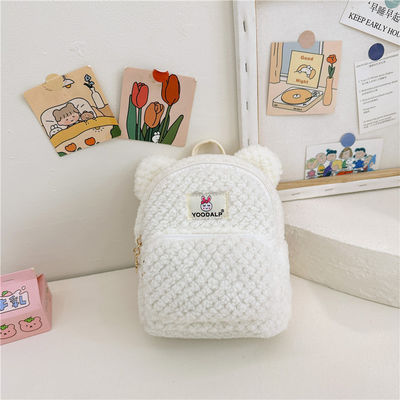 Minnie Peluda Plush Niños Bolsa Escolar para Niños Mochila Conejo Rosa Mini Cartoon Mochila de Veludo con cremallera