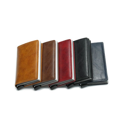 Color personalizado de PU de cuero de bolsillo de metal bloqueo automático de aluminio de tarjeta de crédito personalizado