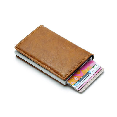 Color personalizado de PU de cuero de bolsillo de metal bloqueo automático de aluminio de tarjeta de crédito personalizado