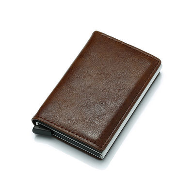 Color personalizado de PU de cuero de bolsillo de metal bloqueo automático de aluminio de tarjeta de crédito personalizado