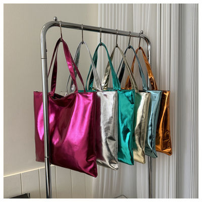 Bolso de mano suave Tote Simple de color sólido Brillante de piel de patente para el bolso de compras chica linda