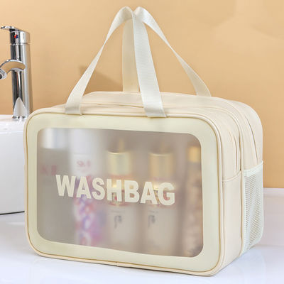 Bolsa de lavado de viaje de PVC de patrón sólido transparente para ropa de tocador y maquillaje a prueba de agua en el baño