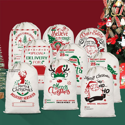 Color personalizado y logotipo personalizado aceptado Bolsas de lienzo portátiles de Navidad reutilizables