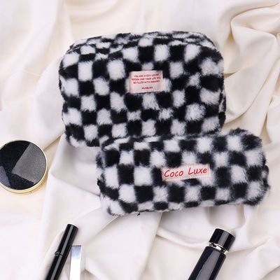 Bolso de maquillaje Gingham de gran capacidad con color personalizado y logotipo de bordado de toallas