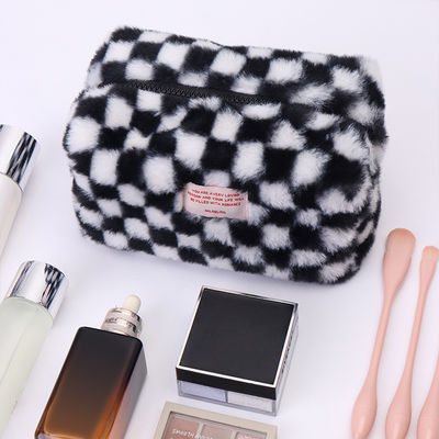 Bolso de maquillaje Gingham de gran capacidad con color personalizado y logotipo de bordado de toallas