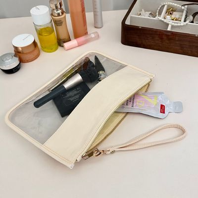Bolsa de maquillaje de color transparente personalizada para organizar artículos cosméticos y personales a granel