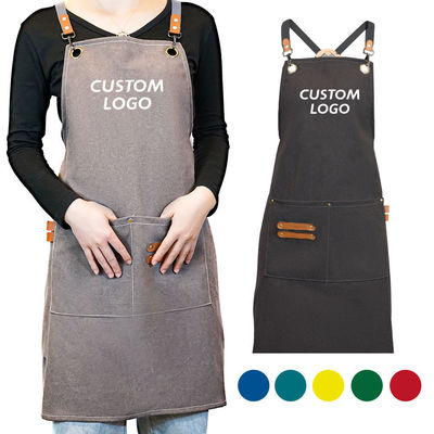 Logotipo personalizado del delantal de algodón de espalda cruzada para cocinero en la compra de suministros de pedido al por mayor