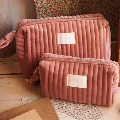 Bolso de viaje suave y cómodo de algodón Cosmético Bolso con cremallera Plush Velvet