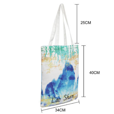 Logotipo personalizado aceptado Bolsa de toque tela de algodón reciclable tamaño grande con bolsillo de cremallera