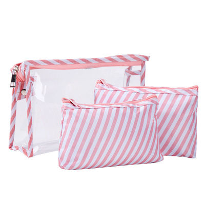 Acceptable OEM / ODM Bolsa de almacenamiento transparente de PVC de tres piezas de moda para artículos de tocador