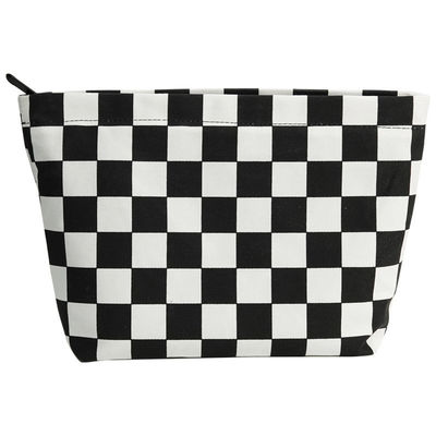 Bolso de lavado portátil de moda Bolso de cepillo cosmético de ajedrez en blanco y negro personalizado