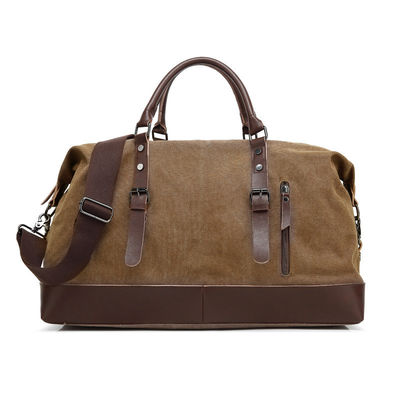 Bolsas de equipaje de entrenamiento de gran tamaño de lona impermeable de cuero genuino Bolsa de fin de semana marrón