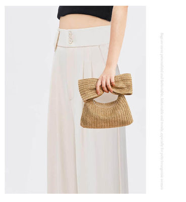 Bolso de compras personalizado Mujeres Arco de paja tejido de playa Raffia embrague Bolso de mano Casual Tote