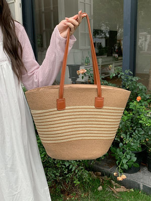 Lo más nuevo de moda en México Francesa Cesta de paja de tejido bolsas de playa 2024 bolso de tote para mujeres