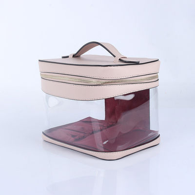 Cierre de cremallera Casilla cosmética de viaje de PVC transparente grande con cremallera doble dorada personalizada
