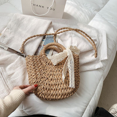 Abierto Cierre Bolso de Tote personalizado para el verano de la playa de ratán Bolso de paja