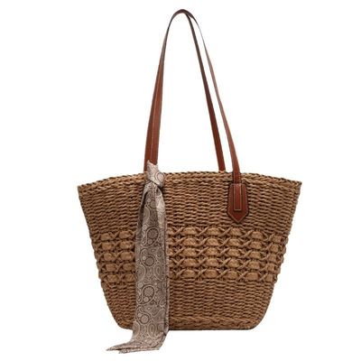 Bolsa de playa de paja para mujeres de moda de 2024 Bolsa de tote personalizada con material de paja