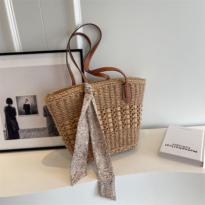 Bolsa de playa de paja para mujeres de moda de 2024 Bolsa de tote personalizada con material de paja