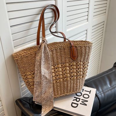 Bolsa de playa de paja para mujeres de moda de 2024 Bolsa de tote personalizada con material de paja
