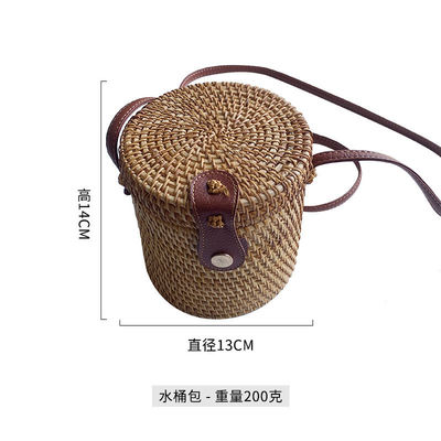 Unisex Ronda de paja de playa Vintage hecha a mano tejido círculo de vacaciones bolso de hombro portátil