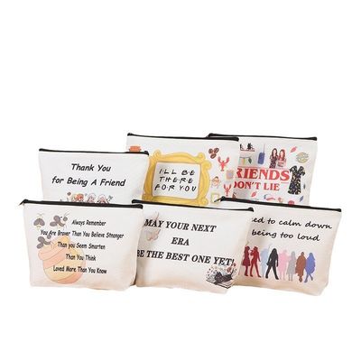 Bolsa de viajes con cremallera impresa de algodón de lujo Bolsa de lienzo pequeña Bolsa cosmética para estilo de moda
