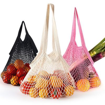 Bolsa de algodón de mango largo para comprar frutas y verduras hechas de algodón orgánico reutilizable