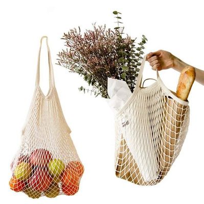 Bolsa de algodón de mango largo para comprar frutas y verduras hechas de algodón orgánico reutilizable