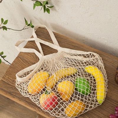Bolsa de algodón de mango largo para comprar frutas y verduras hechas de algodón orgánico reutilizable