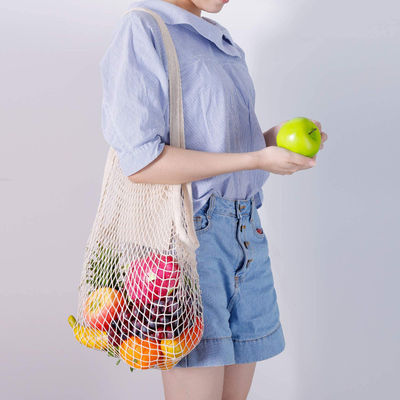 Bolsa de algodón de mango largo para comprar frutas y verduras hechas de algodón orgánico reutilizable