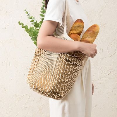 Bolsa de algodón de mango largo para comprar frutas y verduras hechas de algodón orgánico reutilizable