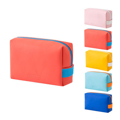 Bolsas cosméticas de cuero de dama con color color dulce y cierre de cremallera