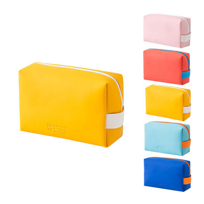 Bolsas cosméticas de cuero de dama con color color dulce y cierre de cremallera