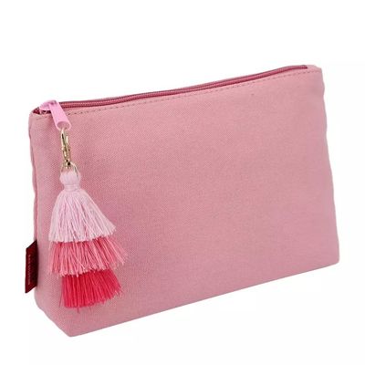 Mujeres de belleza de algodón maquillaje bolsa de viaje con cierre de cremallera y logotipo personalizado Tassel