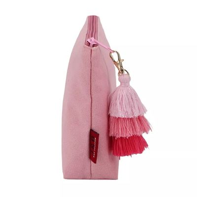 Mujeres de belleza de algodón maquillaje bolsa de viaje con cierre de cremallera y logotipo personalizado Tassel