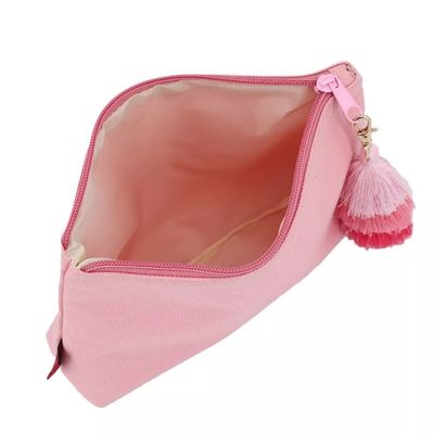 Mujeres de belleza de algodón maquillaje bolsa de viaje con cierre de cremallera y logotipo personalizado Tassel
