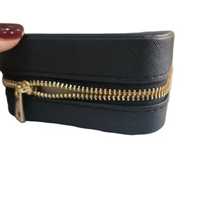 Conveniente logotipo personalizado de cuero portador de cargadora de cremallera bolsa portátil para el almacenamiento de joyas