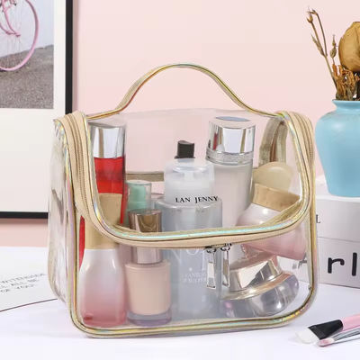 Compras transparente transparente belleza de viaje artículos de tocador PVC bolso cosmético personalizado para viajes