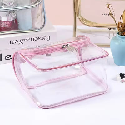 Compras transparente transparente belleza de viaje artículos de tocador PVC bolso cosmético personalizado para viajes