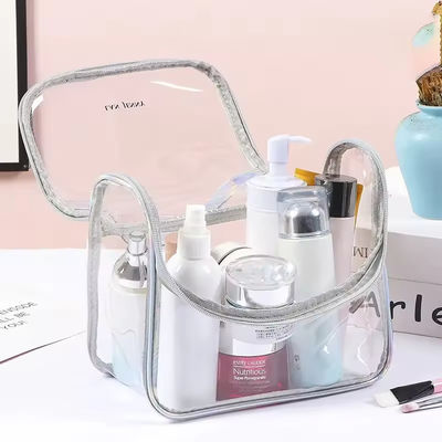 Compras transparente transparente belleza de viaje artículos de tocador PVC bolso cosmético personalizado para viajes