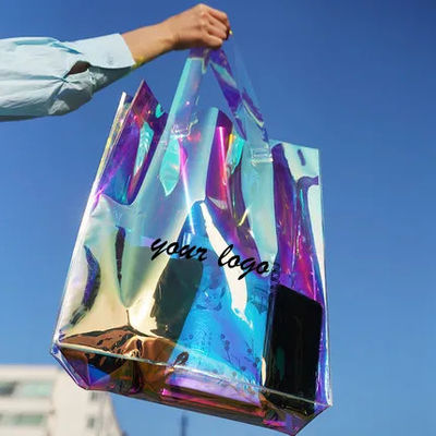 Logotipo personalizado de todas las estaciones impermeable holográfico láser iridiscente PVC regalo de compras bolso de hombro