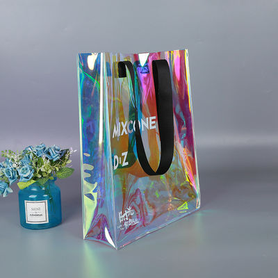 Logotipo personalizado de todas las estaciones impermeable holográfico láser iridiscente PVC regalo de compras bolso de hombro