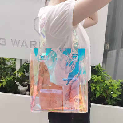Logotipo personalizado de todas las estaciones impermeable holográfico láser iridiscente PVC regalo de compras bolso de hombro