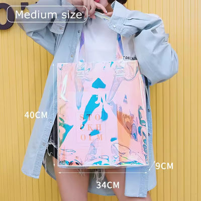 Logotipo personalizado de todas las estaciones impermeable holográfico láser iridiscente PVC regalo de compras bolso de hombro