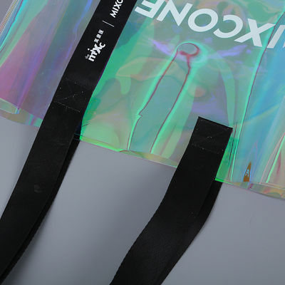 Logotipo personalizado de todas las estaciones impermeable holográfico láser iridiscente PVC regalo de compras bolso de hombro