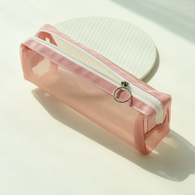 Examen de los estudiantes Casilla especial de lápiz de malla transparente Bolsa de lápiz de malla para la comodidad de los cosméticos