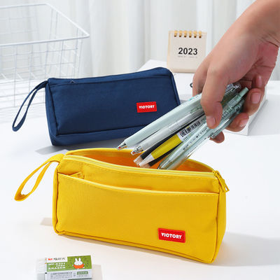 Casilla de lápiz creativa de gran capacidad en lienzo sólido de colores para suministros escolares