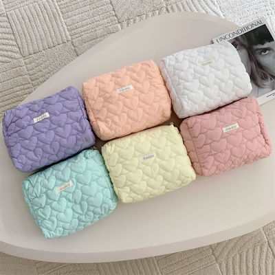 Polyester Logotipo personalizado Puffed Puffer Bolso de maquillaje de gran capacidad Bolsas de edredón Caja cosmética