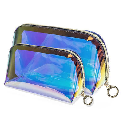 Logotipo personalizado Impreso Laser Transparente PVC Inoxidable Bolsa de Toileteria de Viaje para Productos