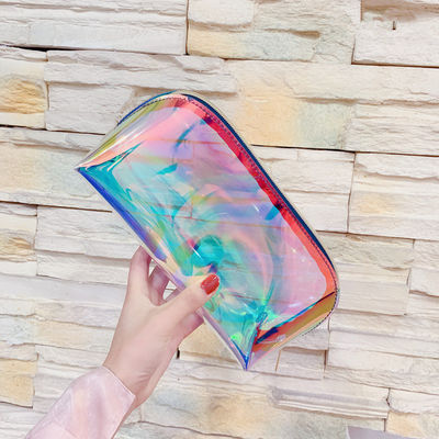 Logotipo personalizado Impreso Laser Transparente PVC Inoxidable Bolsa de Toileteria de Viaje para Productos