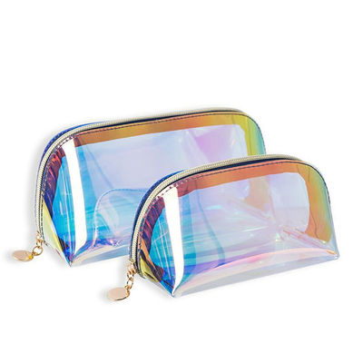 Logotipo personalizado Impreso Laser Transparente PVC Inoxidable Bolsa de Toileteria de Viaje para Productos